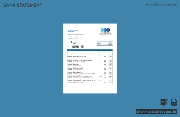 Beispiel eines Kontoauszugs der TSB (Vereinigtes Königreich) im Excel-Format (Vorschau)